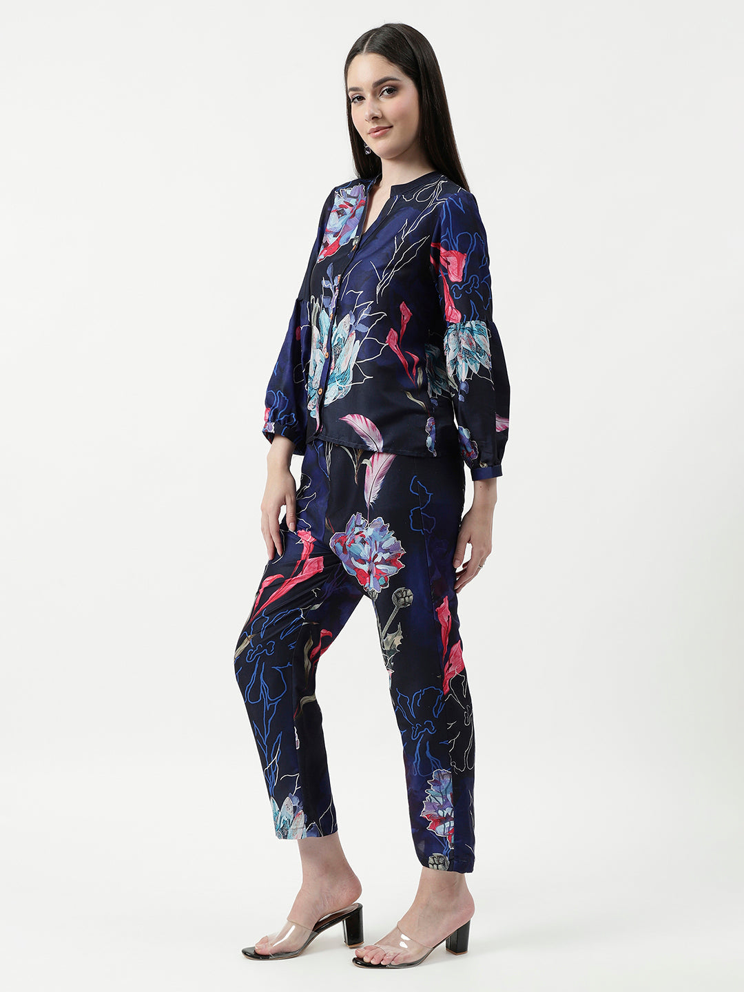 Floral Digital Printed Loungewear Shirt With Pant Set