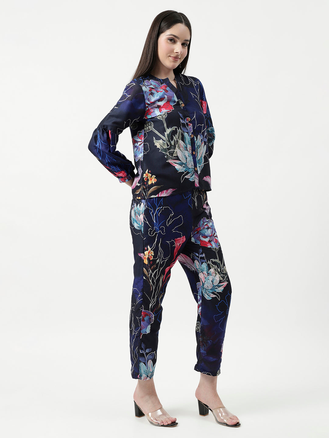 Floral Digital Printed Loungewear Shirt With Pant Set