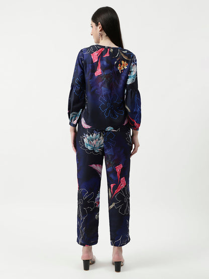 Floral Digital Printed Loungewear Shirt With Pant Set