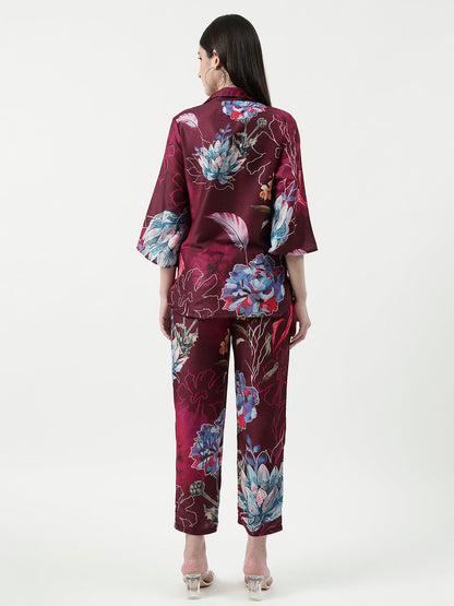 Floral Digital Printed Loungewear Shirt With Pant Set