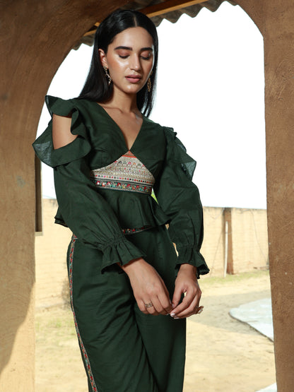 olive green 2 piece cordset nieshfashion