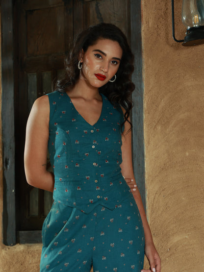 Blue Embroidered waist coat nieshfashion