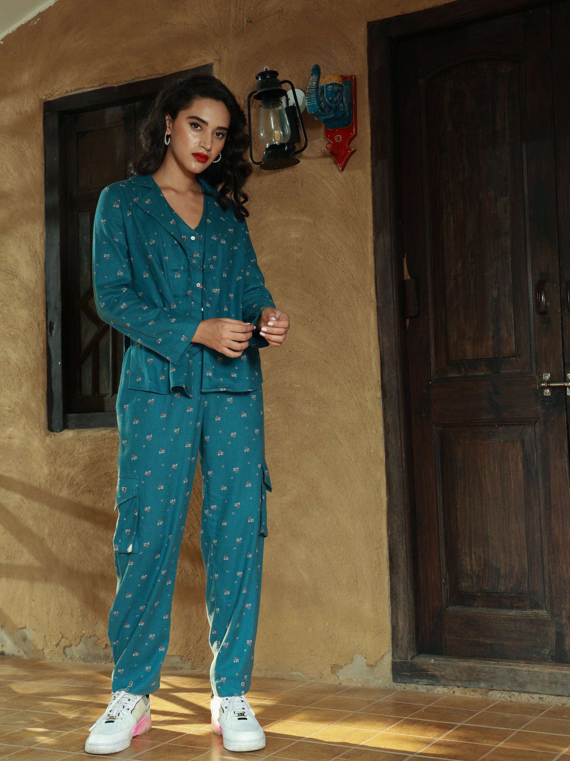 Blue Embroidered 3 piece set nieshfashion