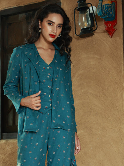 Blue Embroidered 3 piece set nieshfashion