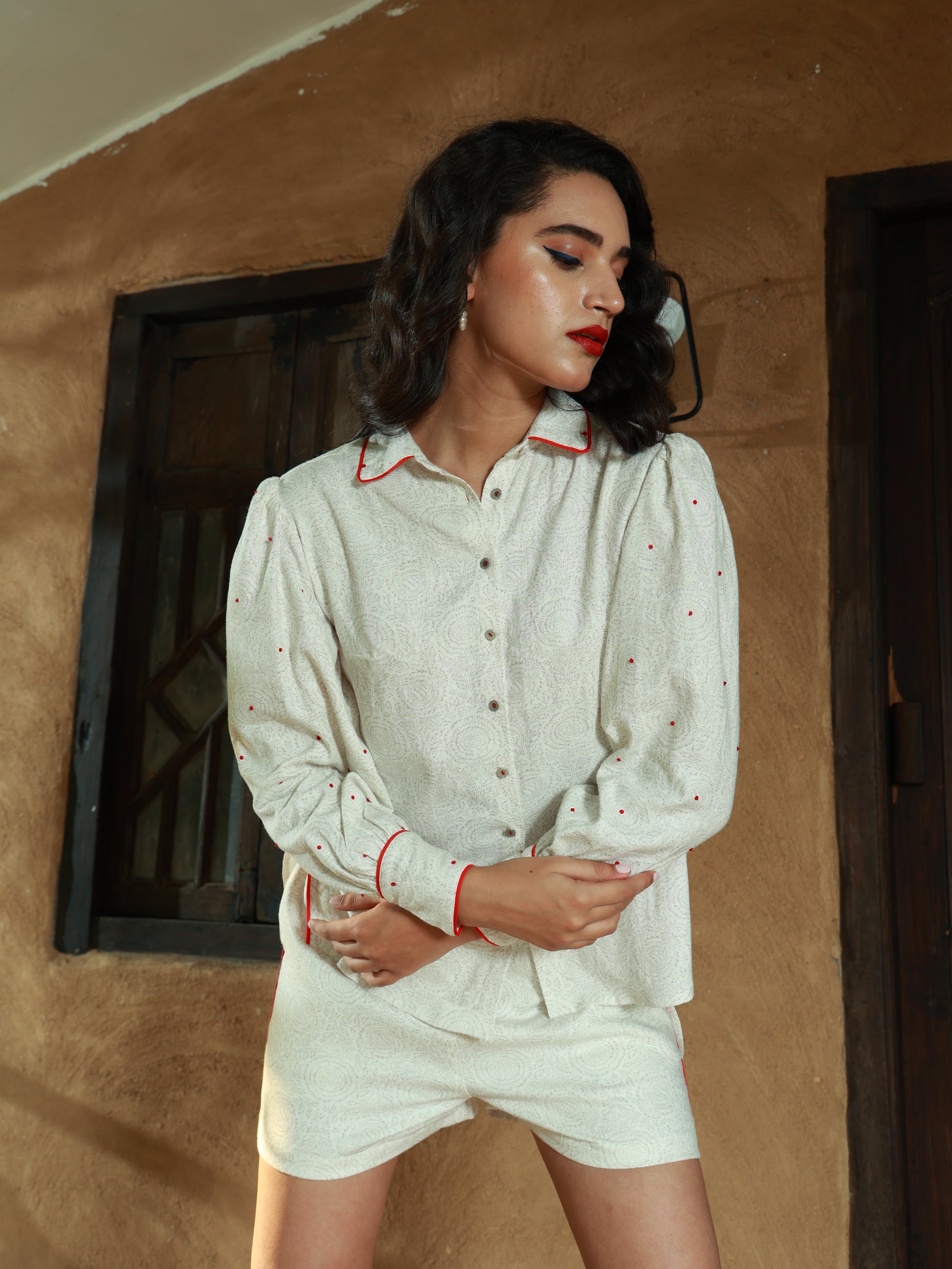 White Linen Embroidered Shirt nieshfashion