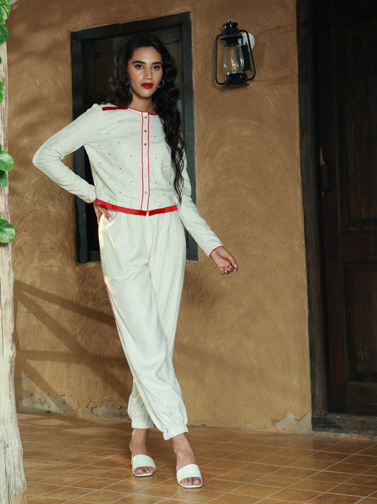 White Embroidered 2 piece cordset nieshfashion