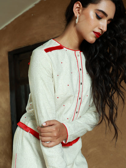 White Embroidered jacket nieshfashion