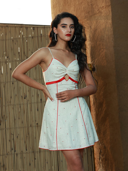 Twisted front strappy Embroidered dress nieshfashion