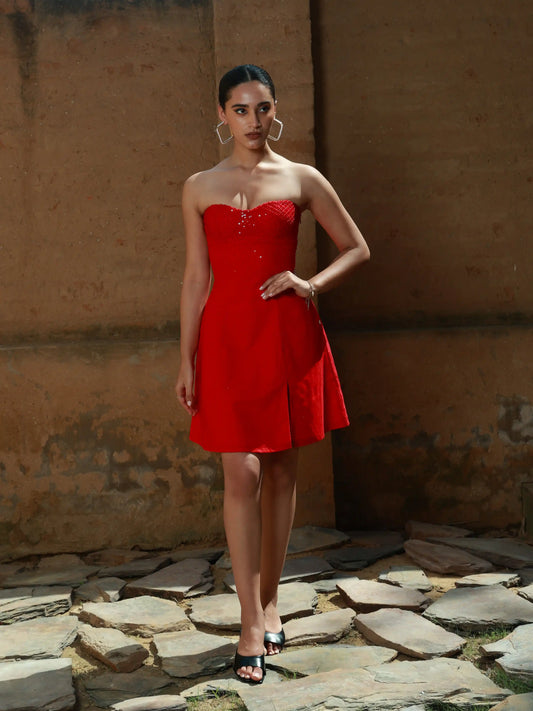 (Limited Edition) Red Linen Embroidered dress