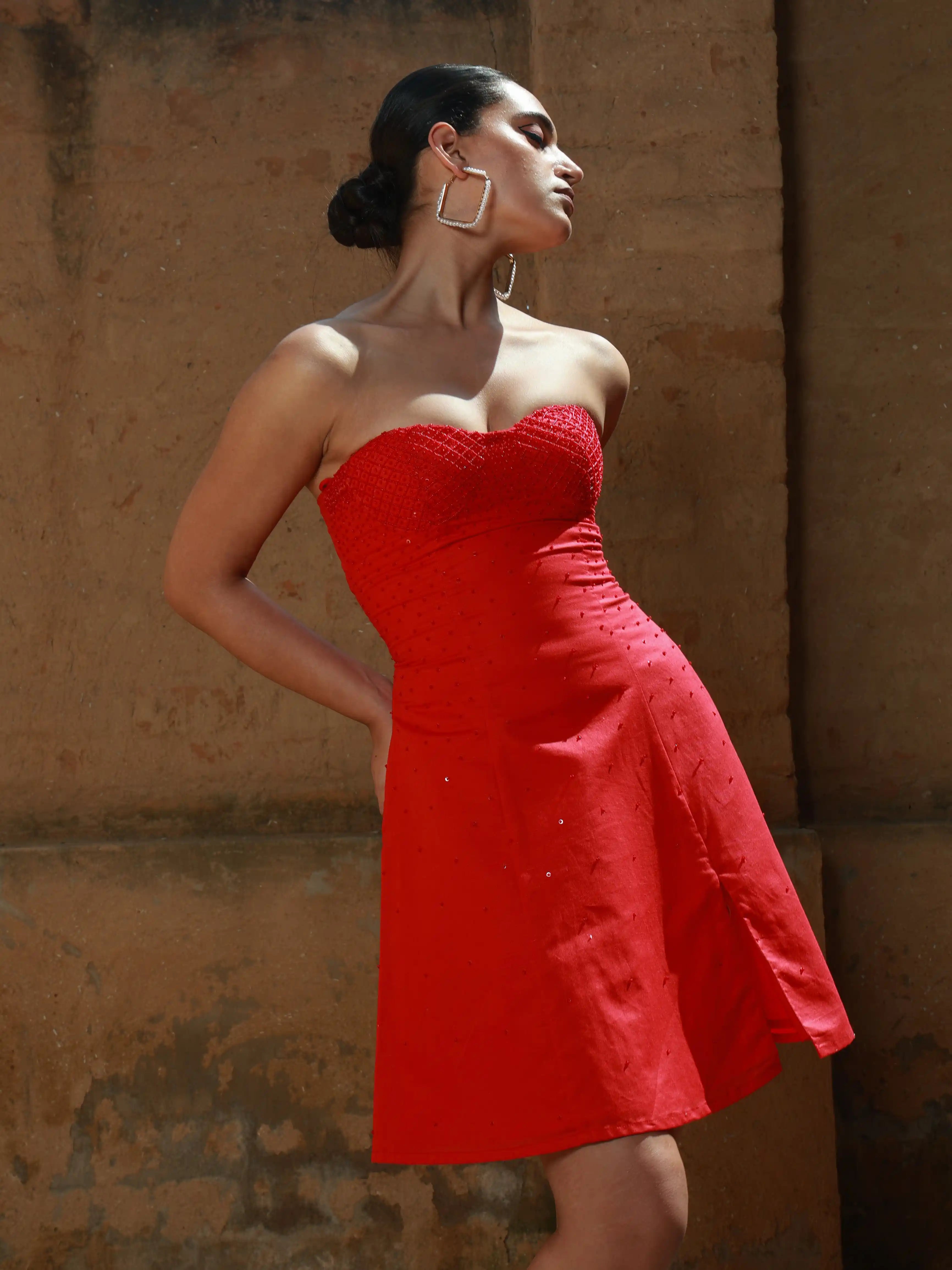 (Limited Edition) Red Linen Embroidered dress