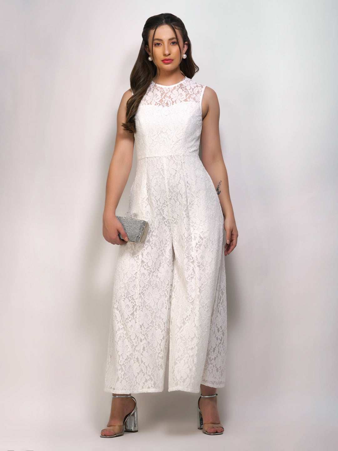 Sleevless Flared Lace Jumpsuit