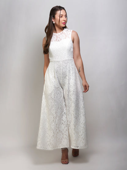 Sleevless Flared Lace Jumpsuit