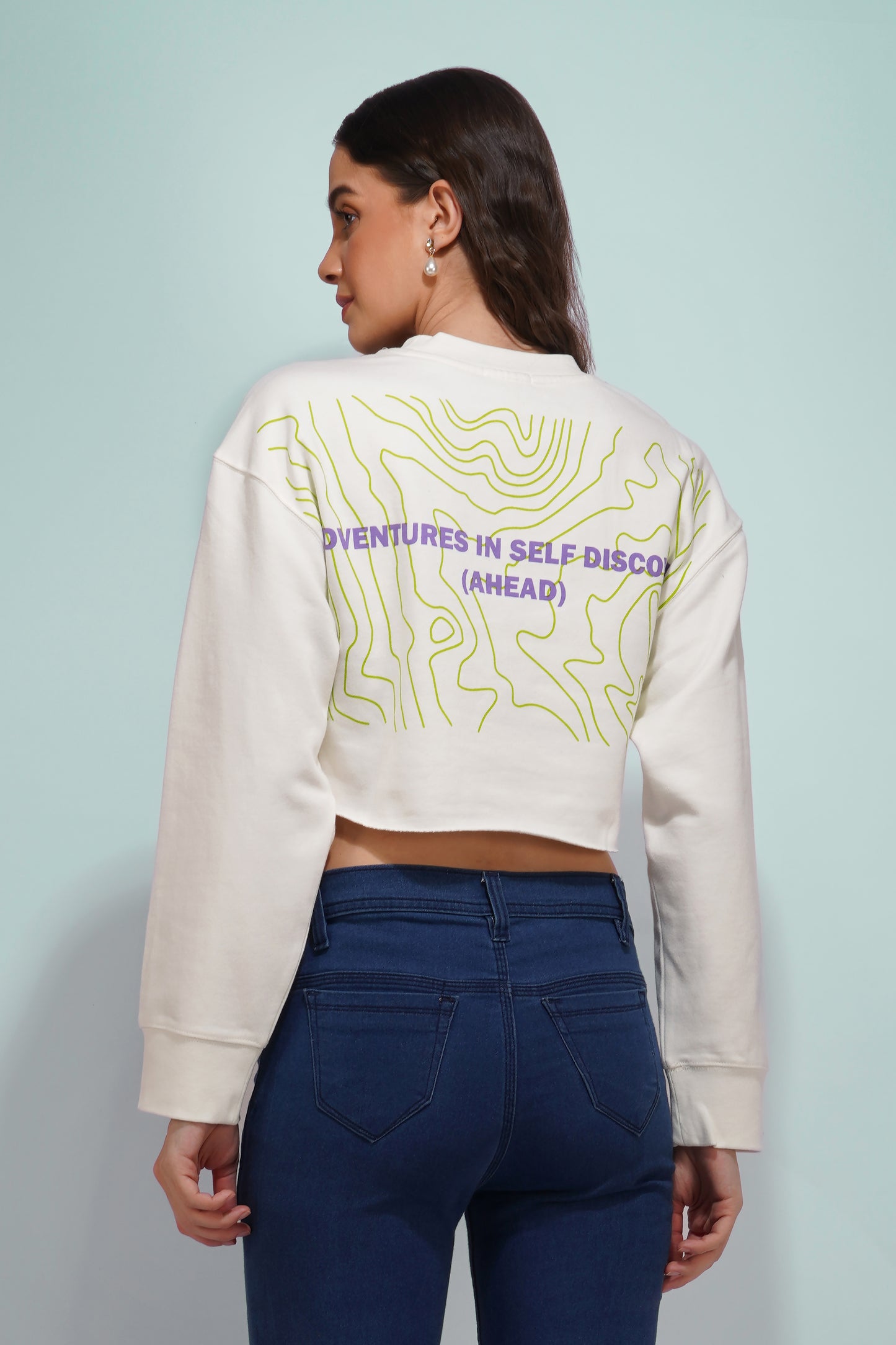 Printed oversized crop sweatshirt nieshfashion