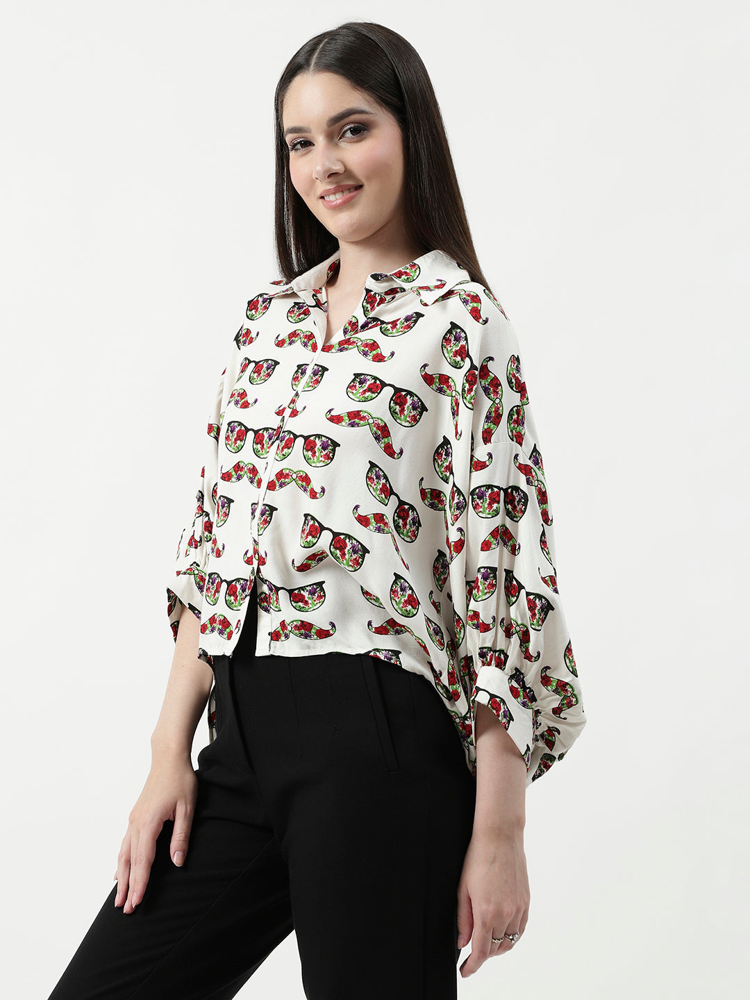 Spec Printed High-Low Shirt Top