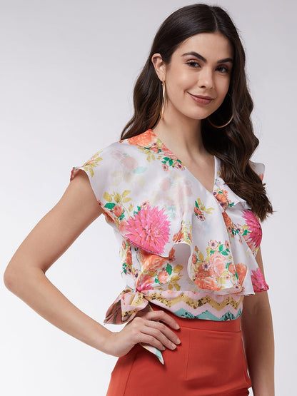 Candy Inspired Digital Printed Sleeveless Ruffle Top