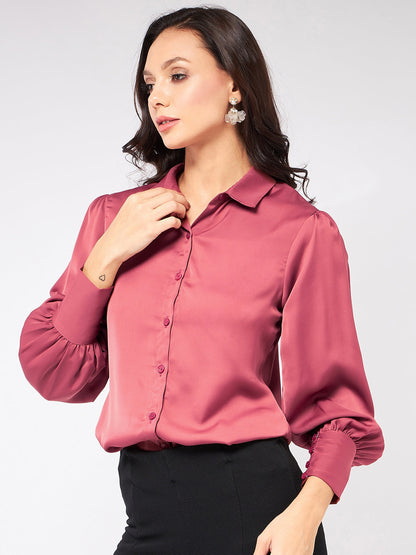 Satin Elegant Puff Sleeves Shirt Top