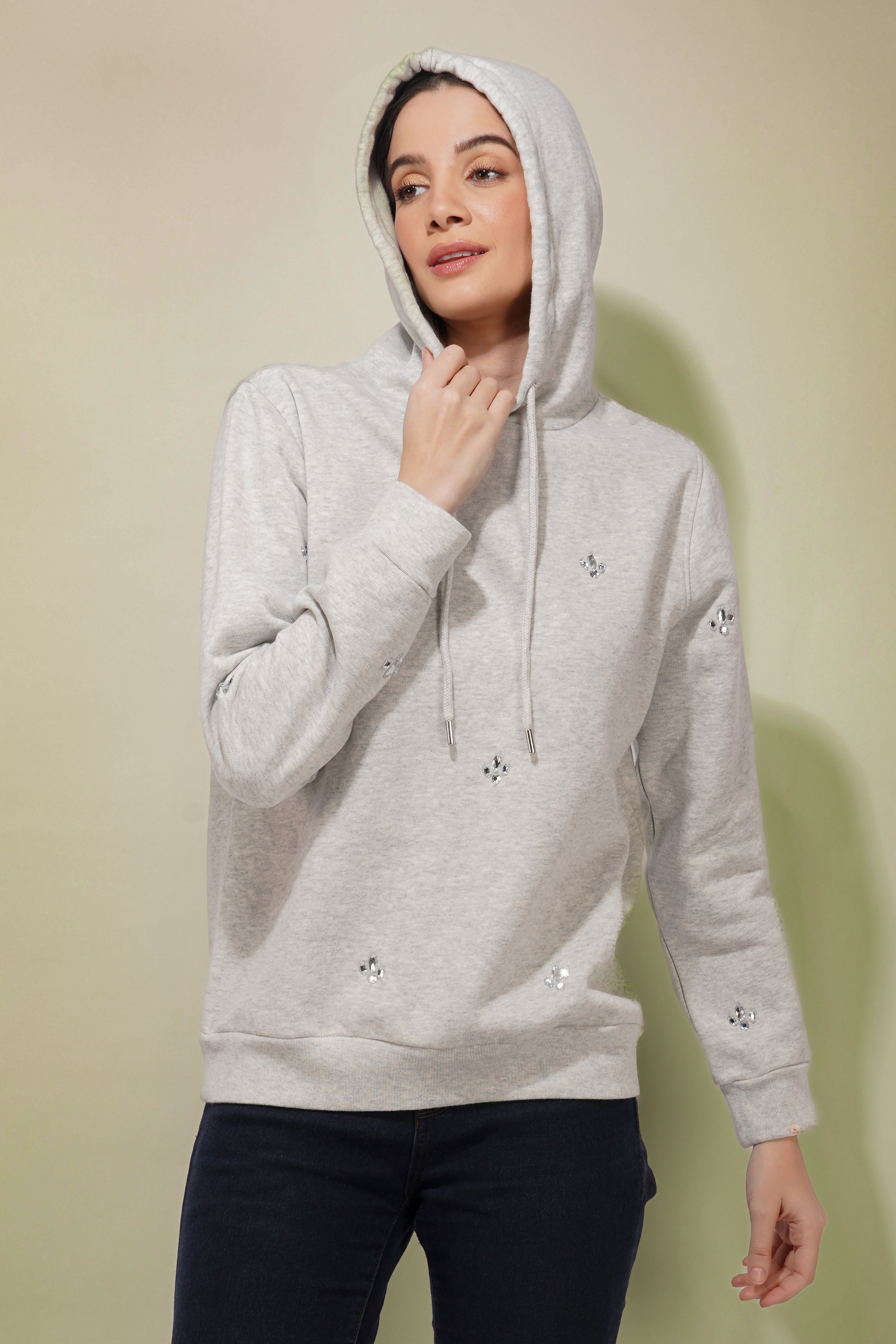 Grey Hand Embroidered Hoodie nieshfashion