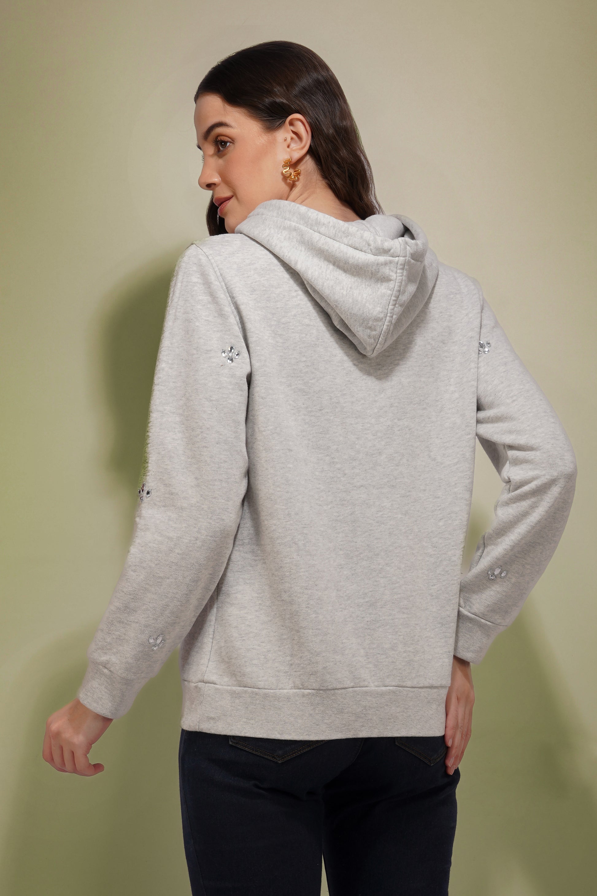 Grey Hand Embroidered Hoodie nieshfashion