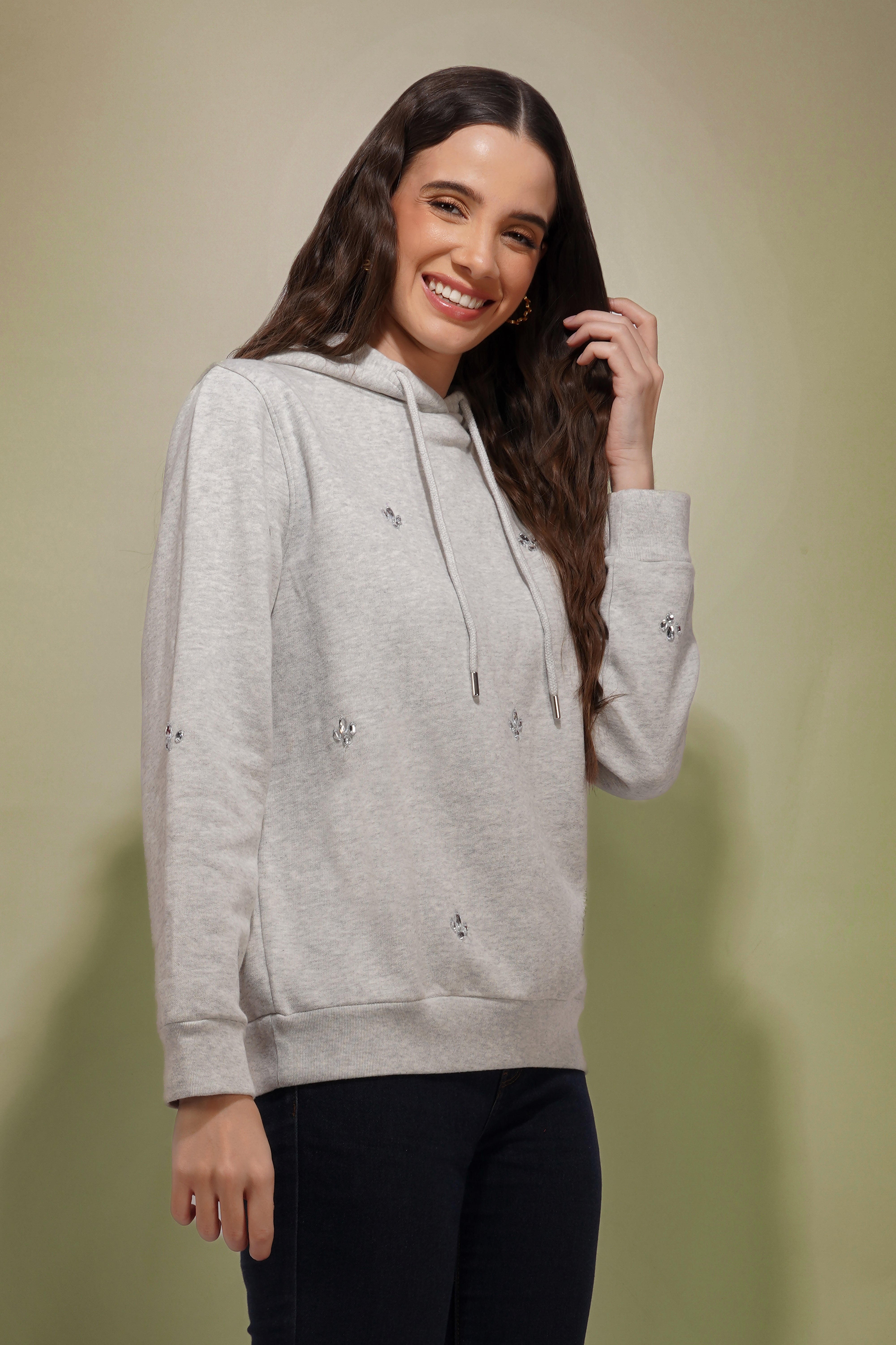 Grey Hand Embroidered Hoodie nieshfashion