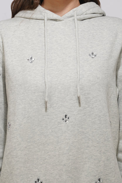 Grey Hand Embroidered Hoodie nieshfashion