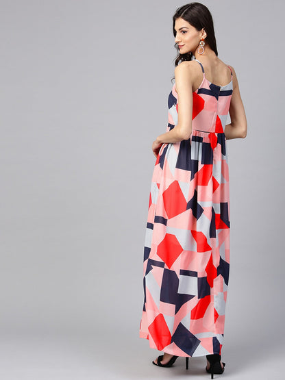 Peach Pattern Clash Maxi Dress