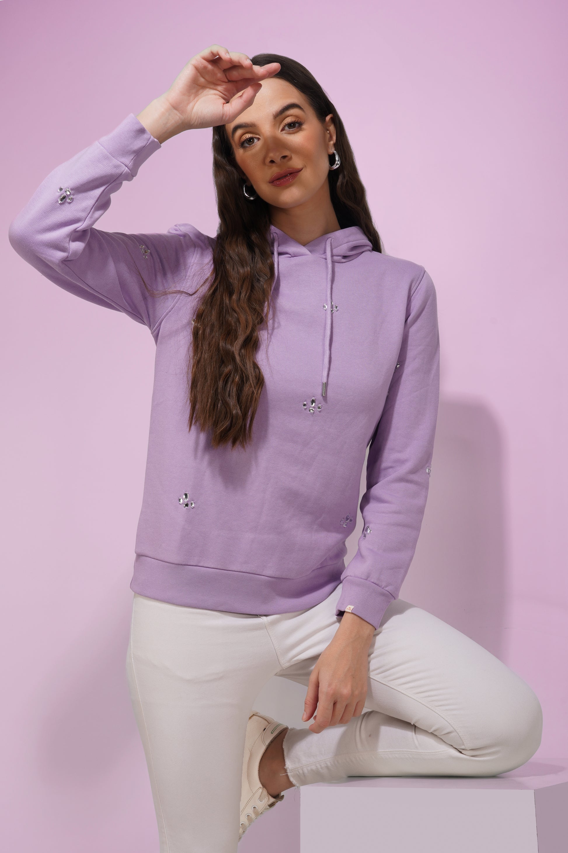 Lilac Hand Embroidered Hoodie nieshfashion