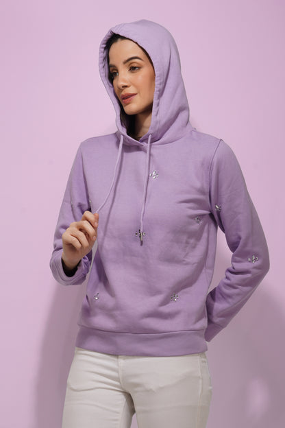 Lilac Hand Embroidered Hoodie nieshfashion