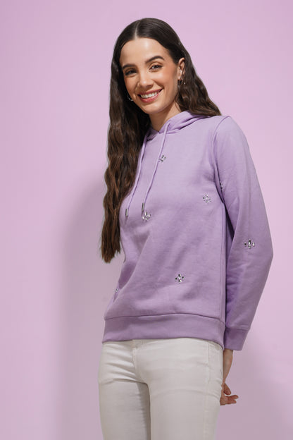 Lilac Hand Embroidered Hoodie nieshfashion