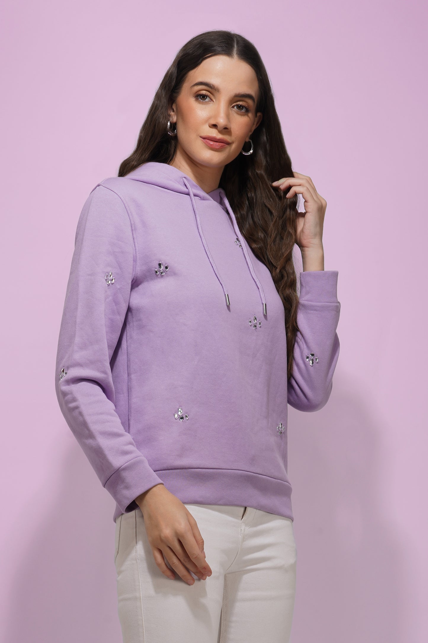 Lilac Hand Embroidered Hoodie nieshfashion