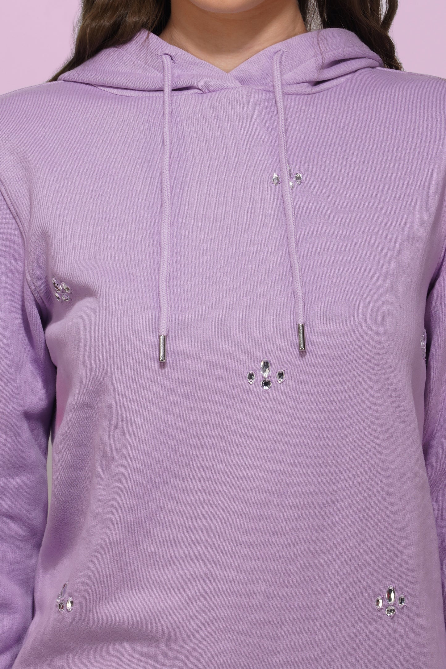 Lilac Hand Embroidered Hoodie nieshfashion