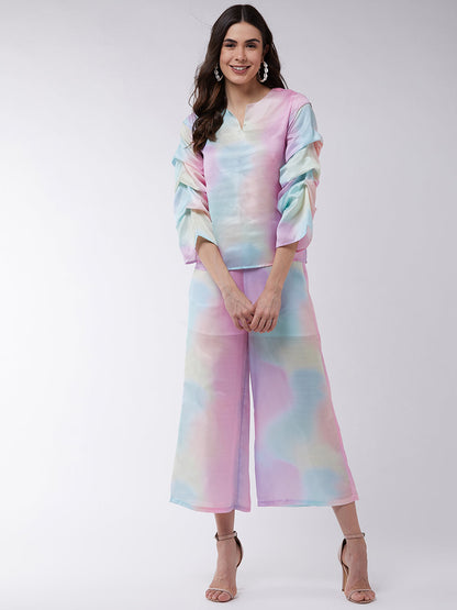 Candy Inspired Digital Printed Top With Pleated Sleeves And Matched Pants