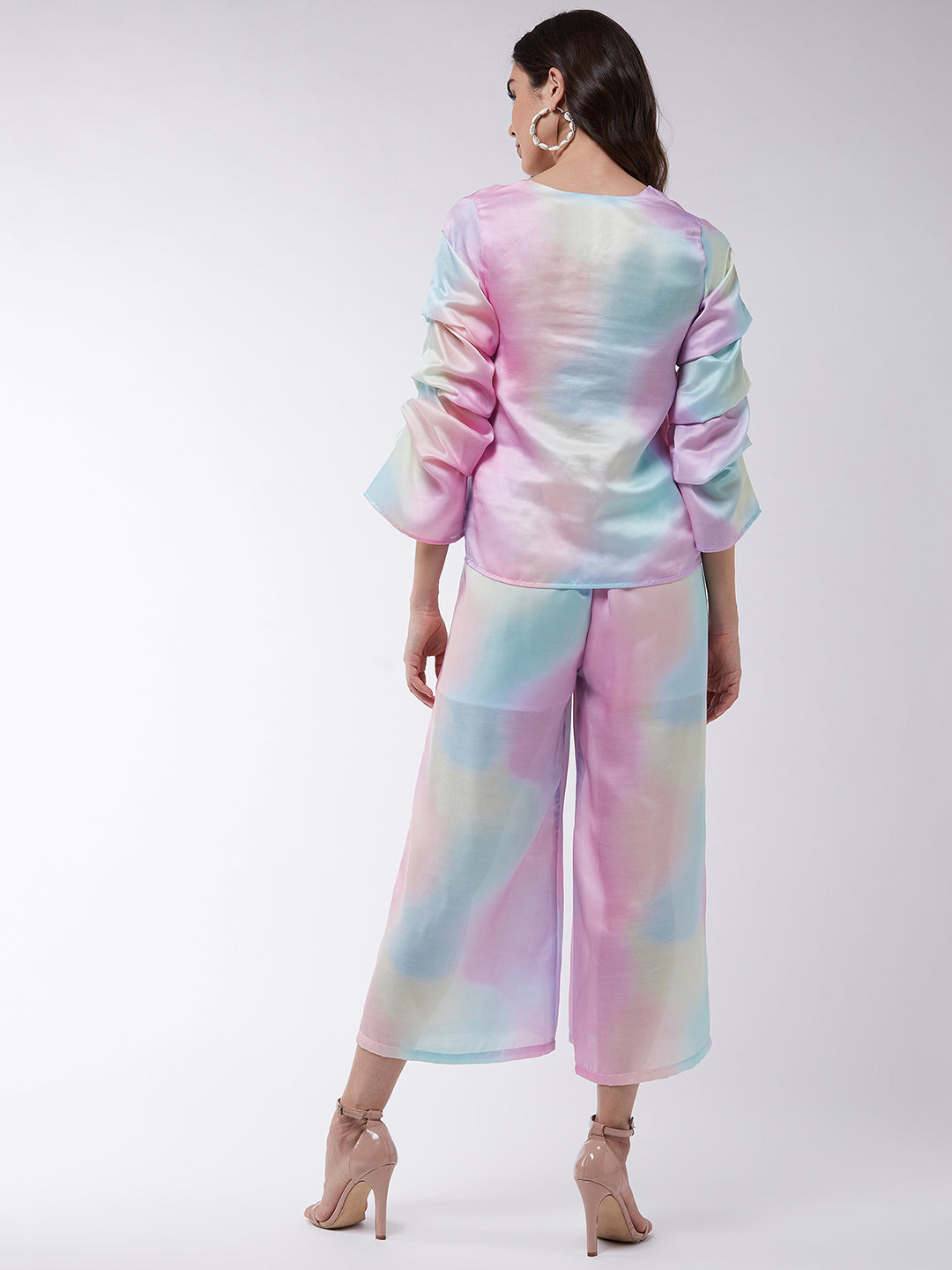 Candy Inspired Digital Printed Top With Pleated Sleeves And Matched Pants