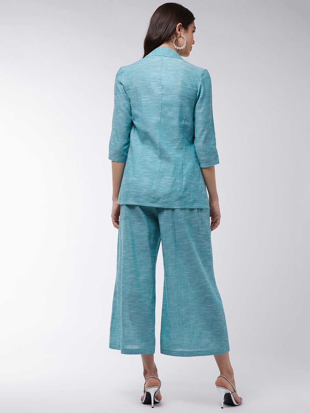 Chambray Long Blazer And Pant Set