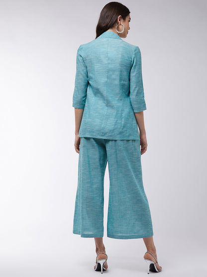 Chambray Long Blazer And Pant Set