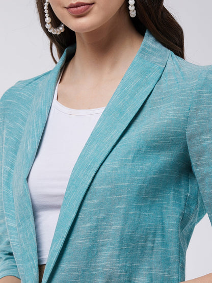 Chambray Long Blazer And Pant Set