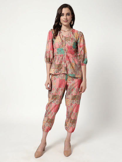 Digital Printed Patchwork Style Top With Pant Set