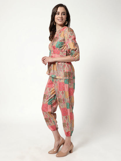 Digital Printed Patchwork Style Top With Pant Set