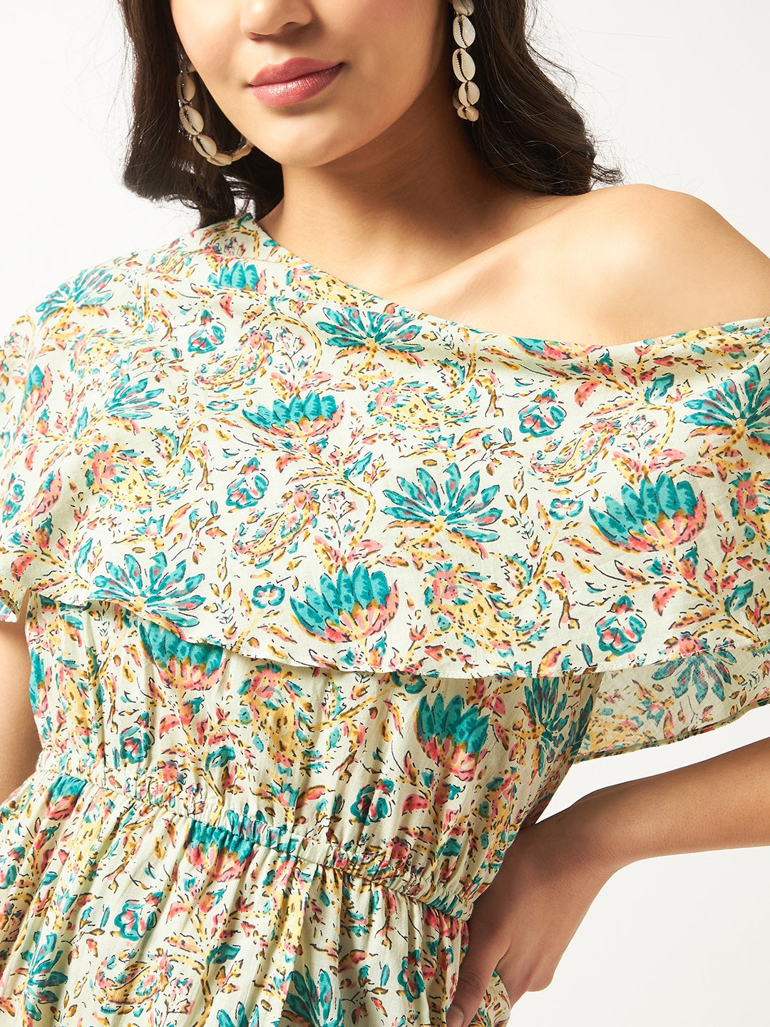 Printed One-Shoulder Ethnic Dress