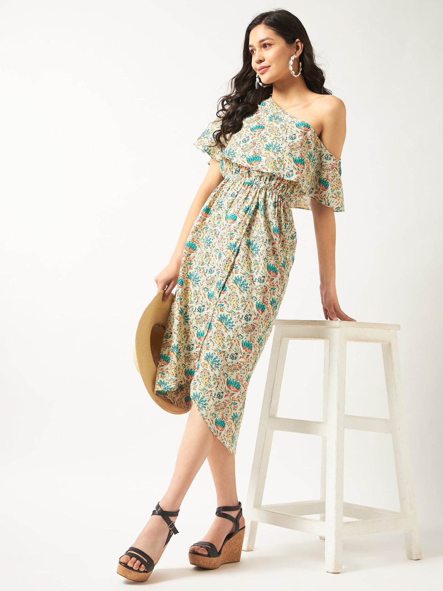 Printed One-Shoulder Ethnic Dress