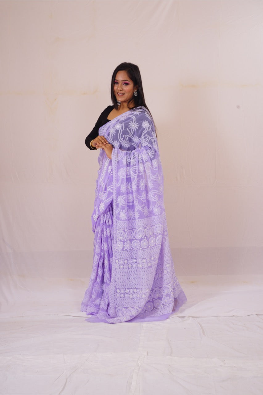 Chickenkari Purple full jaal saree nieshfashion