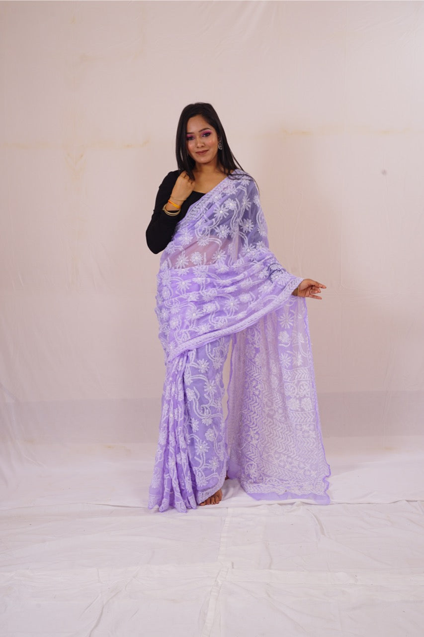 Chickenkari Purple full jaal saree nieshfashion