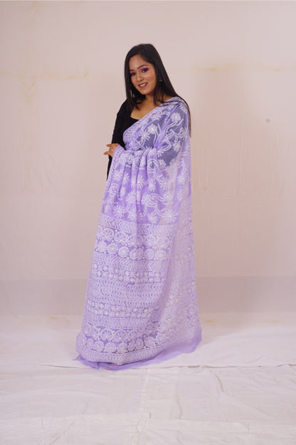 Chickenkari Purple full jaal saree nieshfashion