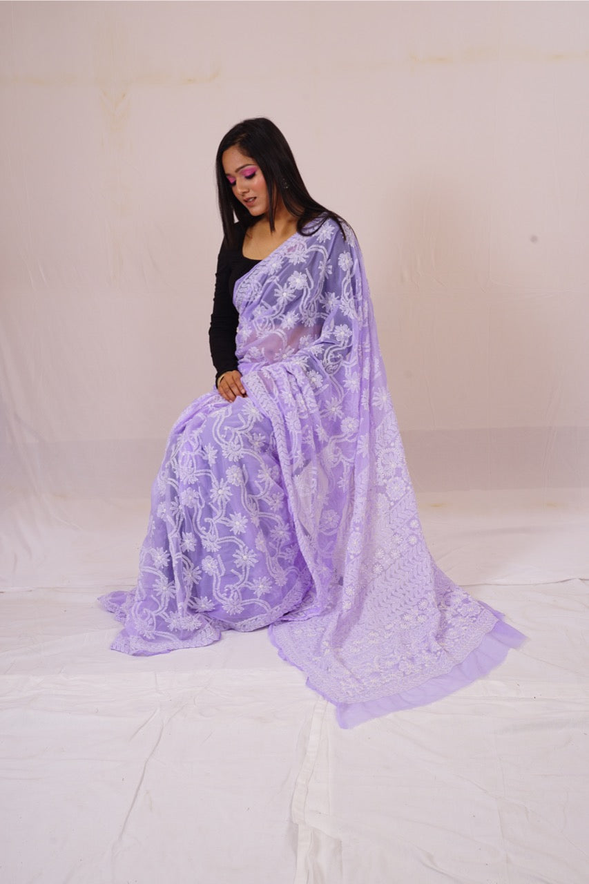 Chickenkari Purple full jaal saree nieshfashion