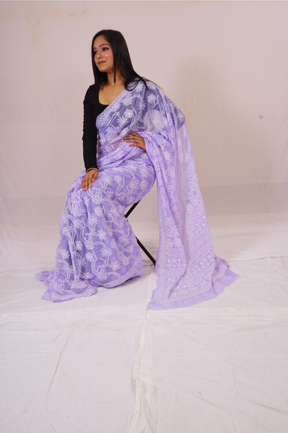 Chickenkari Purple full jaal saree nieshfashion