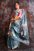 Chanderi silk grey saree with silver zari work