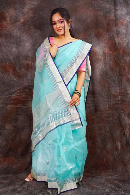 Chanderi silk light blue saree with zari work nieshfashion