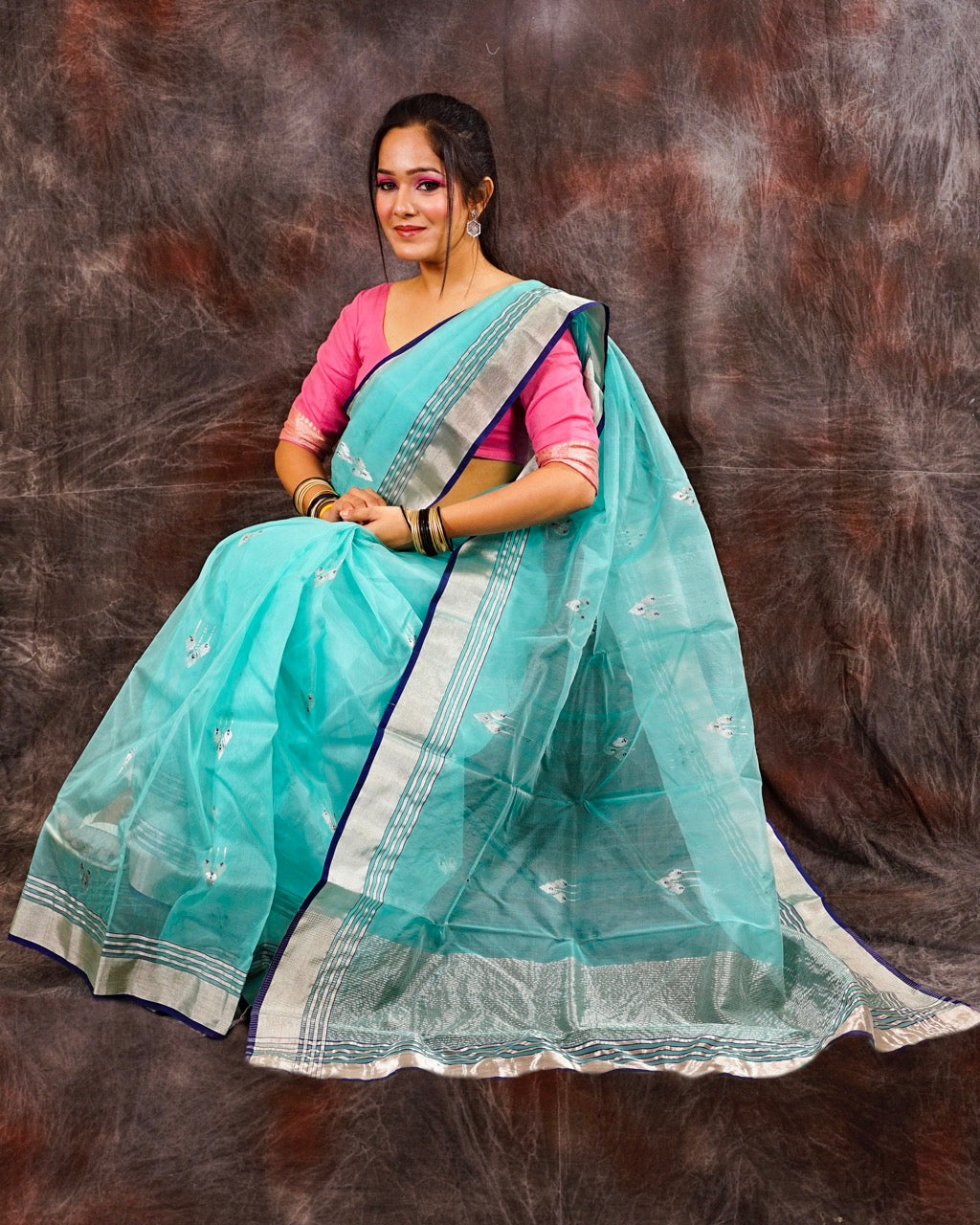 Chanderi silk light blue saree with zari work nieshfashion