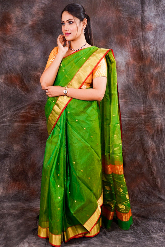 Chanderi silk light green saree with zari work nieshfashion