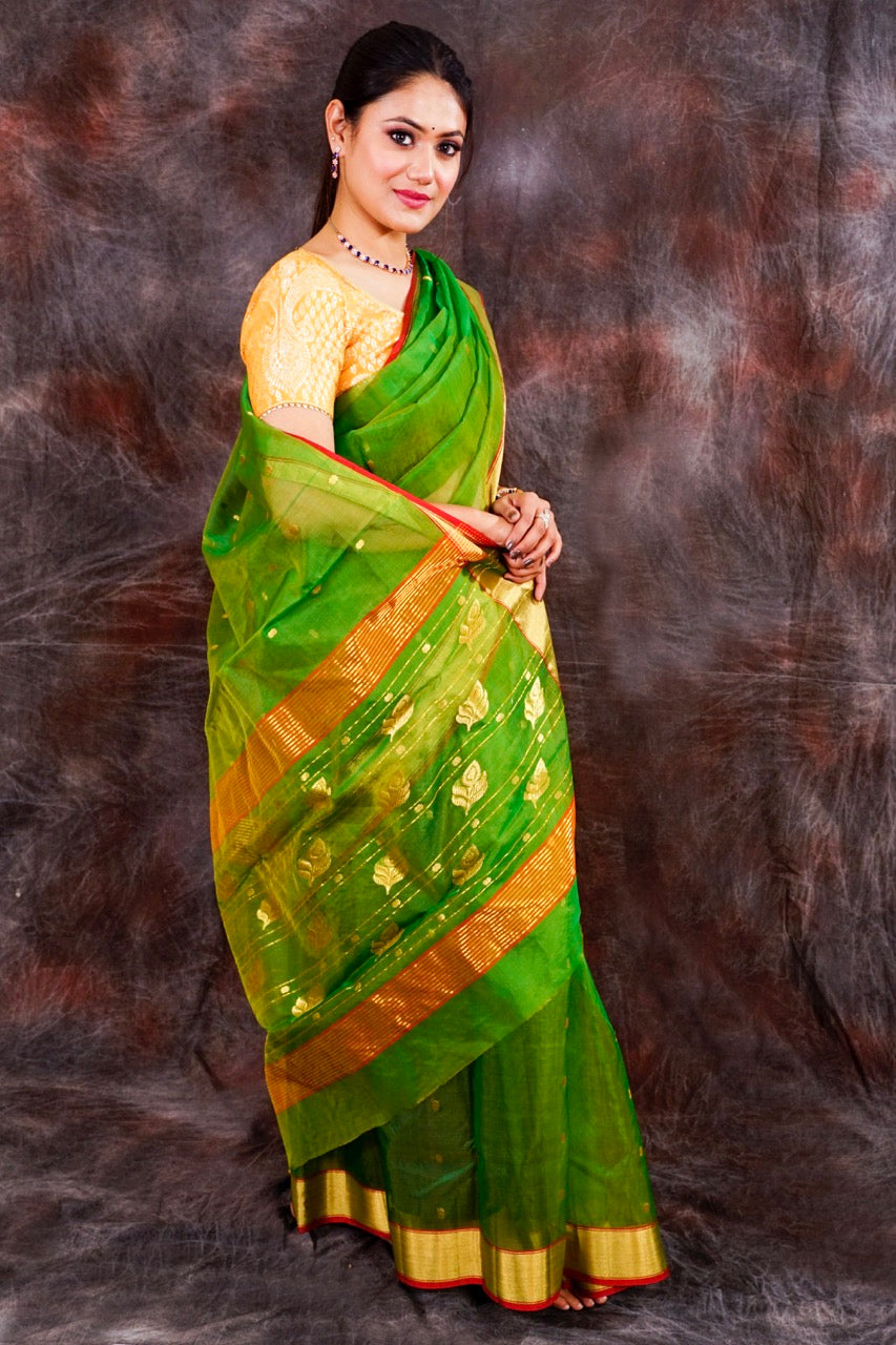 Chanderi silk light green saree with zari work nieshfashion