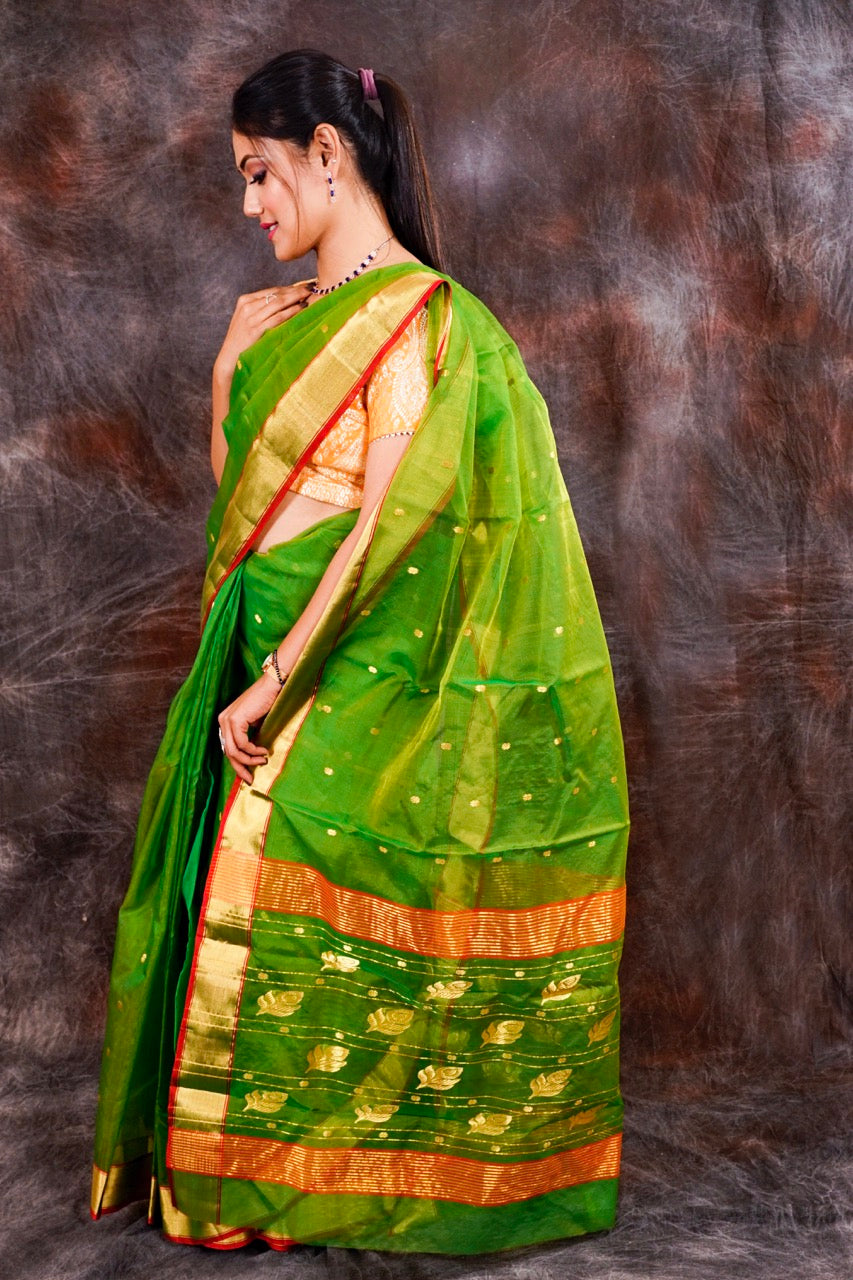 Chanderi silk light green saree with zari work nieshfashion